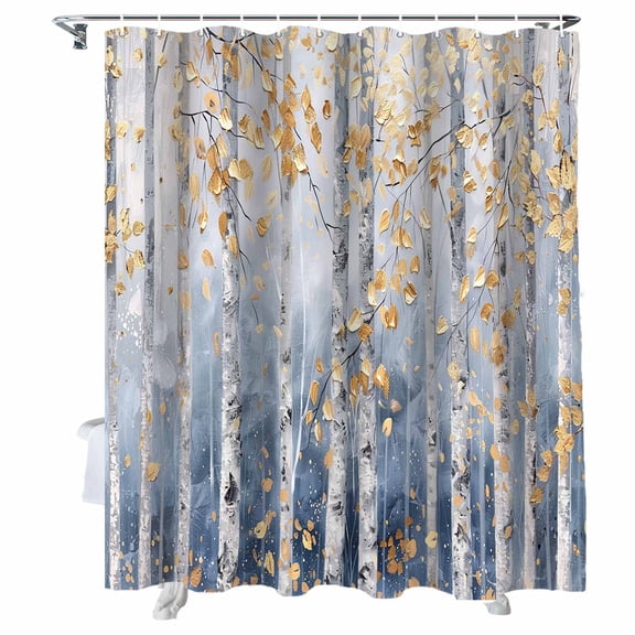 Shower Curtains Tree Oil Painting Bath Curtain Forest Leave Yellow Waterproof Bathroom Shower Curtain Set with Hooks Decoration 36 x 72 Inches