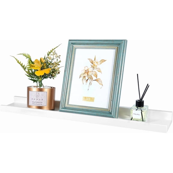 24 Inch White Floating Shelves Wall Mounted, Solid Oak Wood Shelf for Decor and Storage, Picture Ledge for Bedroom Bathroom Living Room Kitchen, 24 * 4 * 1.5, 1 Pack