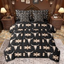 jejeloiu Rustic Western Aztec 7-Piece Bedding Comforter Set,Country Bull Skull King Bedding Sets For Adult Reversible