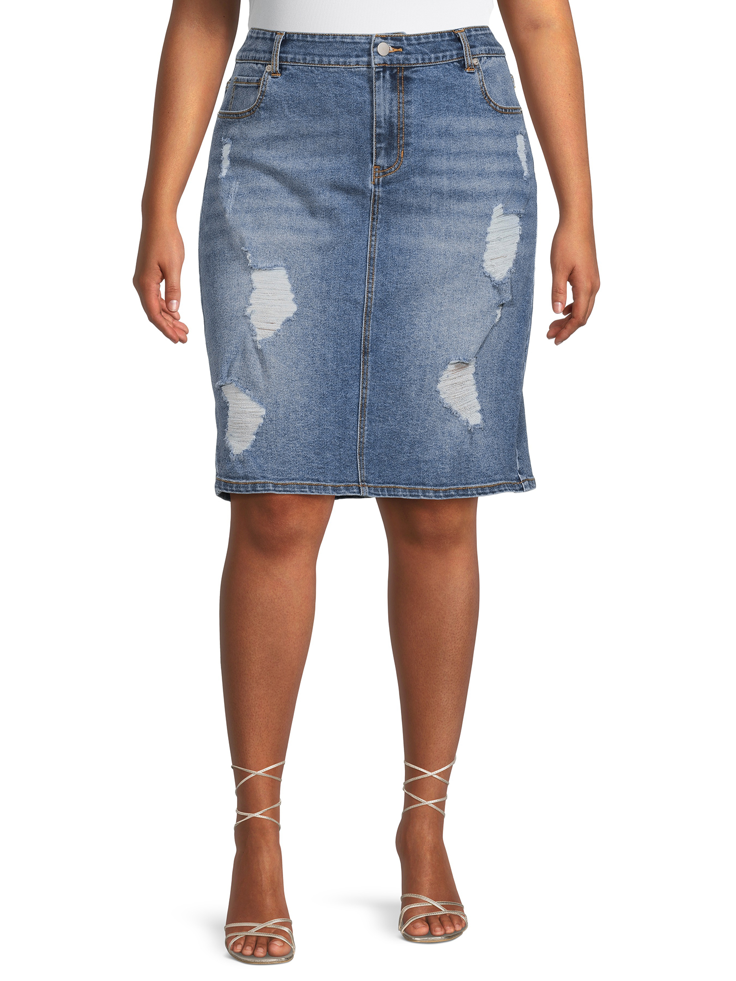 Alivia Ford Women's Plus Size Destructed Denim Skirt