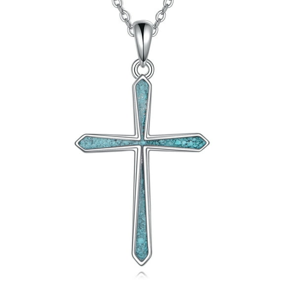 Turquoise Cross Necklace for Women 925 Sterling Silver Cross Pendant Necklace Turquoise Jewelry for Women