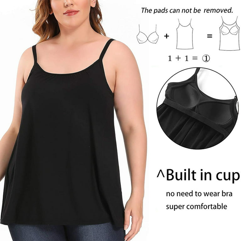 COMFREE Women's Camisole with Built in Bra Plus Size Tank Top Cami Flowy  Casual Tops with Adjustable Strap (S-4XL) 