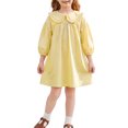 thumbnail image 2 of INSPIRE CHIC Halloween Girls Gingham Dress 3/4 Puff Sleeve Babydoll Shirt Dress with Doll Collar Loose Fit Fall Casual Dress for School & Parties 11-12 Years Yellow, 2 of 5