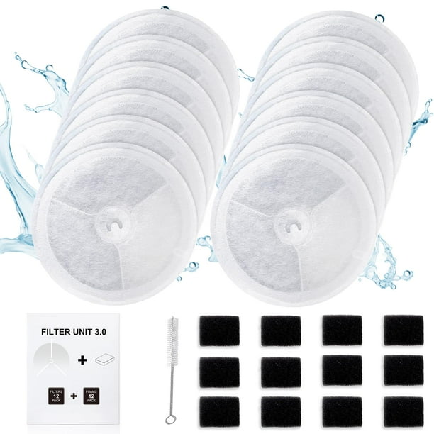 Unidad de filtro de fuente de agua 3.0, 12 piezas para mascotas y gatos AWohh