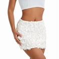 thumbnail image 3 of Sequin Skirt for Women-Stretchy Bodycon Night Out Party Shine Sparkly Mini Skirts White M, 3 of 7