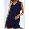 thumbnail image 4 of Women'S 2 Piece Shorts Sets V Neck Long Tank Tops High Waisted Loose Fit Matching Travel Outfits Navy Blue S, 4 of 8