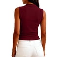 thumbnail image 4 of Stichou Women's Sleeveless Tops Ribbed Mock Neck Tank Top Slim Fitted Ruched Basic Layering Shirts 2026 Summer Spring Going Out Y2k Clothes Deep Red L, 4 of 5