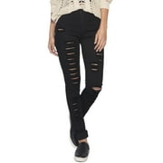Angle View: TheMogan Women's High Waist Distressed Destructed Ripped Skinny Jeans Black 2XL