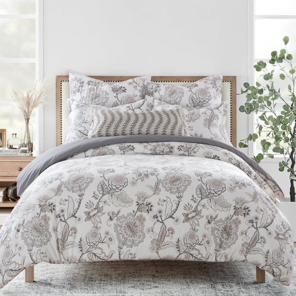 Levtex Home - Ophelia Blush Duvet Cover Set - King Duvet Cover Two King Pillow Cases - Floral - Taupe Grey Cream Blush - Duvet Cover (106 x 94in.) and Pillow Case (36 x 20in. ) - Rayon