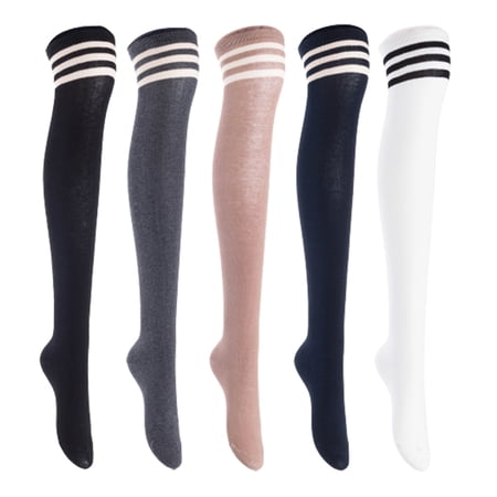Lian LifeStyle Women's 5 Pairs Adorable Comfortable Soft Thigh High Over Knee High Cotton Socks, Size 6-9, JMYP1022 (Black, DarkGrey, Khaki, Navy, White)