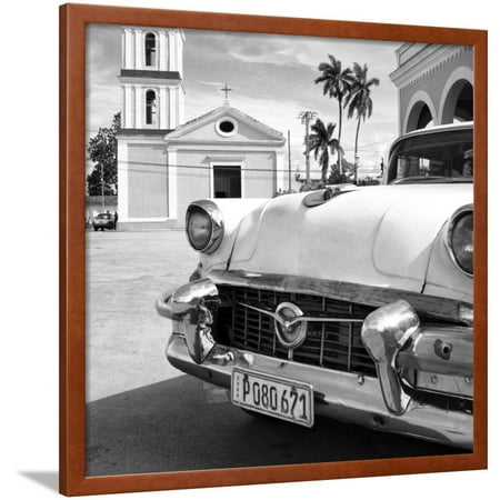 Classic Flame Santa - Cuba Fuerte Collection SQ BW - Classic Car in Santa Clara II Framed Print Wall Art By Philippe Hugonnard
