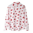 thumbnail image 3 of KTMKH Men's Loose Fit Shirt Casual Lipstick Print Shirt Long Sleeve Button Turn-Down Collar Tops, 3 of 9