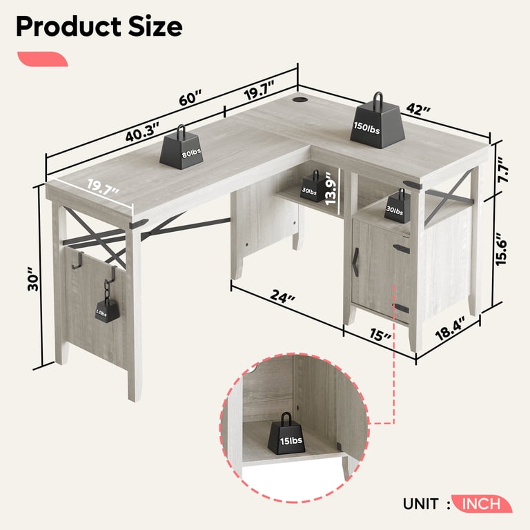Bestier 60" L-Shaped Computer Desk with Cabinet photo 8