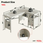 Bestier Farmhouse Desk 60 L-Shaped Computer Desk with Cabinet for Home Office , Wash White