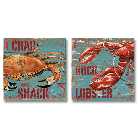 Vintage, Retro Old Fashioned Decor; Crab Shack and Rock Lobster Paper Signs; Two 12X12 Poster Prints