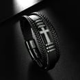 thumbnail image 4 of Jewmon To My Man Black Leather Bracelet for Men Stainless Steel Cross Wristband Bangle Birthday Fathers Day Jewelry Gifts for Dad, 4 of 10
