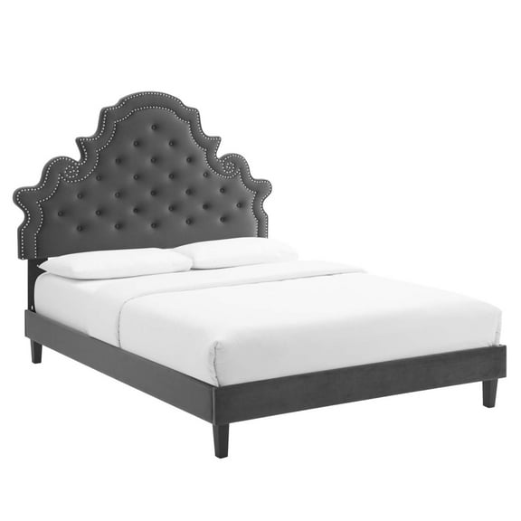 Modway Gwyneth Tufted Performance Velvet Full Platform Bed in Charcoal
