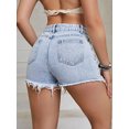 thumbnail image 4 of Distressed Raw Hem High Waist Denim Shorts, 4 of 7