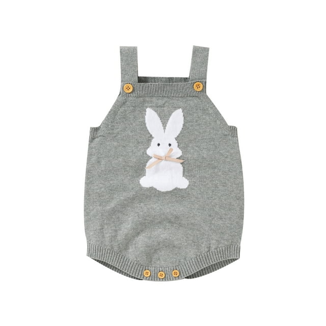 Jkerther Baby Girl Boy Easter Knitted Romper Sleeveless Cute Cartoon Rabbit Print Overalls