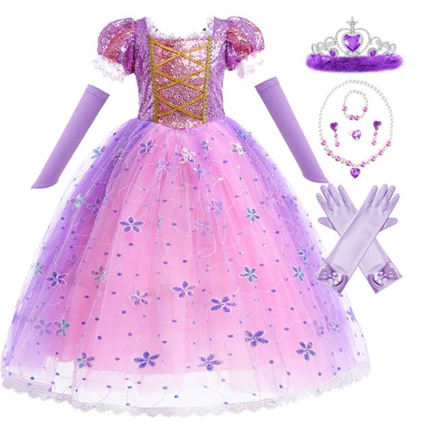Vestido de Rapunzel para niña, disfraz de princesa para carnaval, traje de fiesta de cumpleaños, ropa de 2 a 10 años Fivean unisex