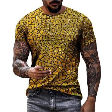 Penkiiy Carnivals T-Shirts, Men's Geometry Print T Shirt Tee Graphic Tee Outdoor Daily Vacation T Shirt Short Sleeve Crew Neck Shirt Spring Fall Clothing Apparel 5XL Gold
