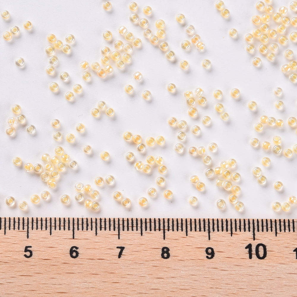 11/0 Grade A Round Glass Seed Beads Transparent Inside Colours Luster Plated Gold 2.3x1.5mm Hole: 1mm about 48500pcs/pound