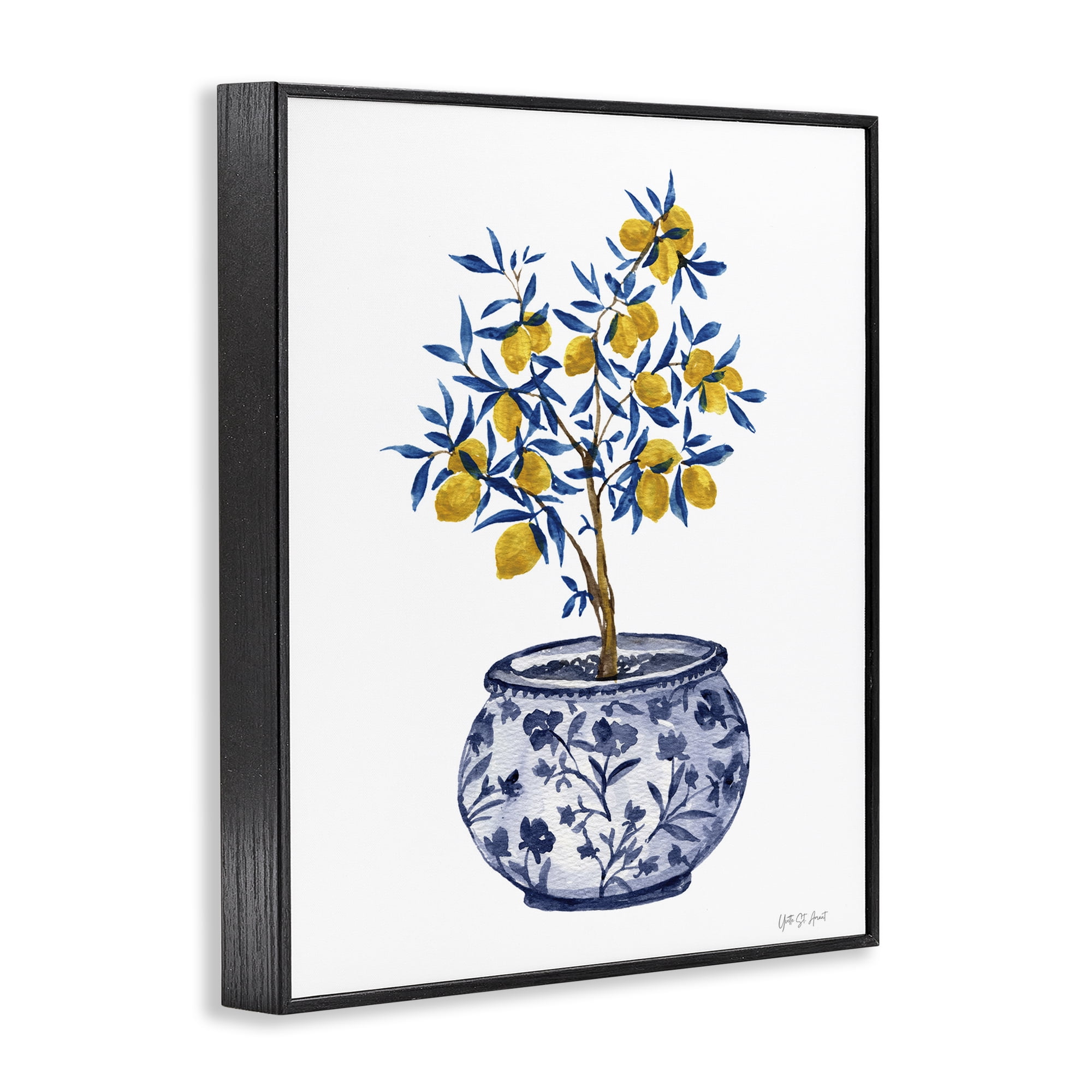 Stupell Industries Lemon Tree in Chinoiserie Food & Beverage Painting Black Framed Art Print Wall Art, 11 x 14