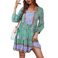 thumbnail image 3 of Vestido con estampado floral y escote en V, elegante vestido con estampado floral y escote en V, vestido con puños con volantes y diseño aerodinámico, 3 of 8