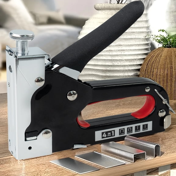 4-in-1 Manual Staple Gun with 200 Counts Staples, Multi-Purpose Heavy-Duty Stapler Nail Gun for Upholstery, Decoration, Carpentry, Furniture, Doors and Windows
