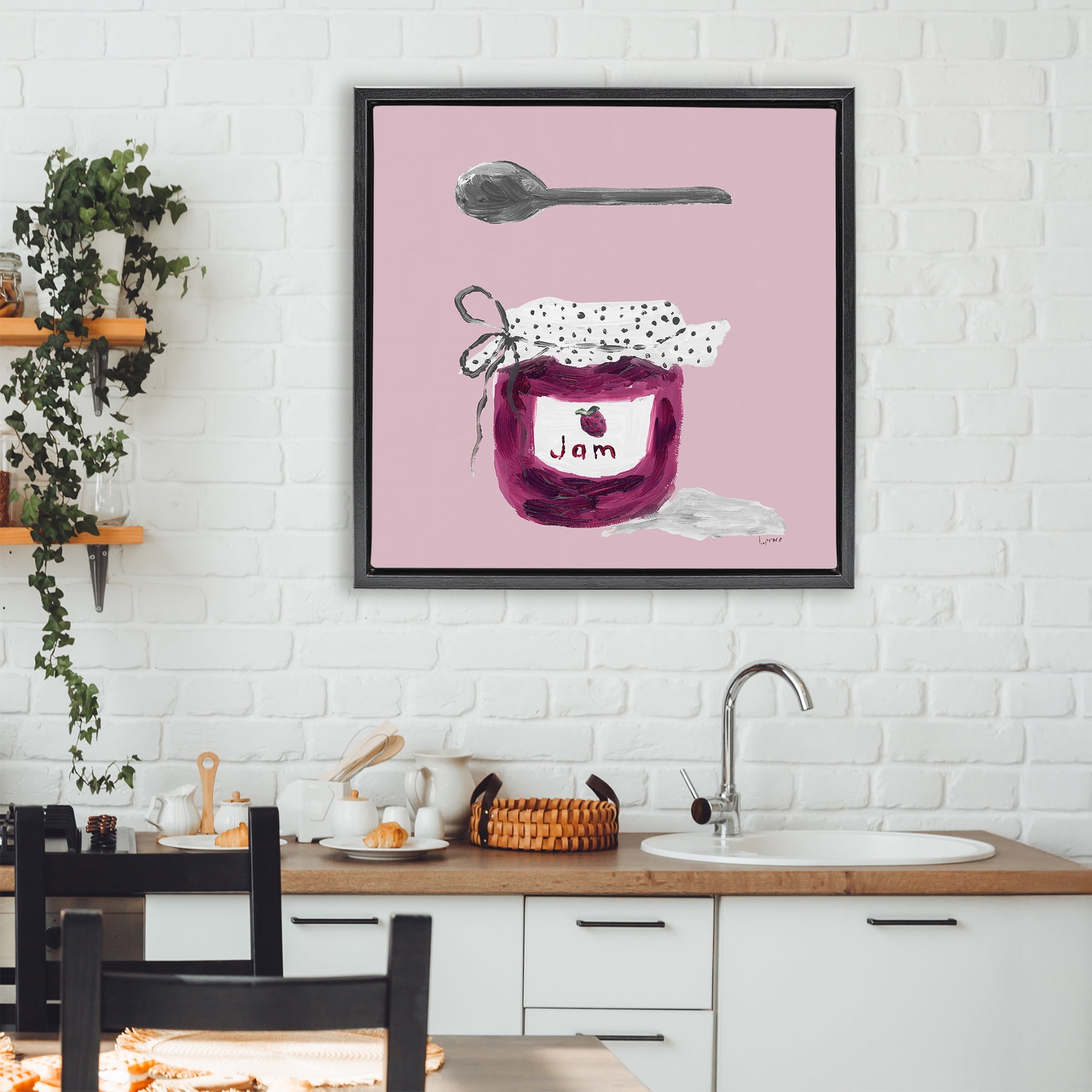 Stupell Industries Jam Jar over Blush Black Framed Floater Canvas Wall Art, design by Lucille Price