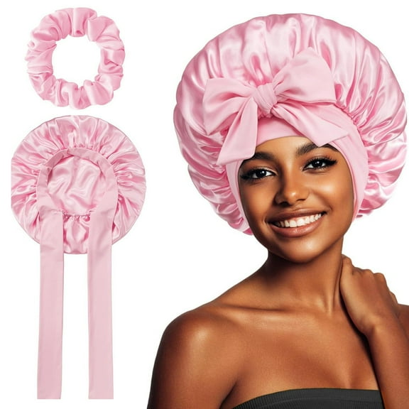 Women Nightcap Satin with Adjustable Elastic Tie Band Hair Bathing Makeup Exercise Hat Sleeping Bonnet Night Sleep Shower Cap