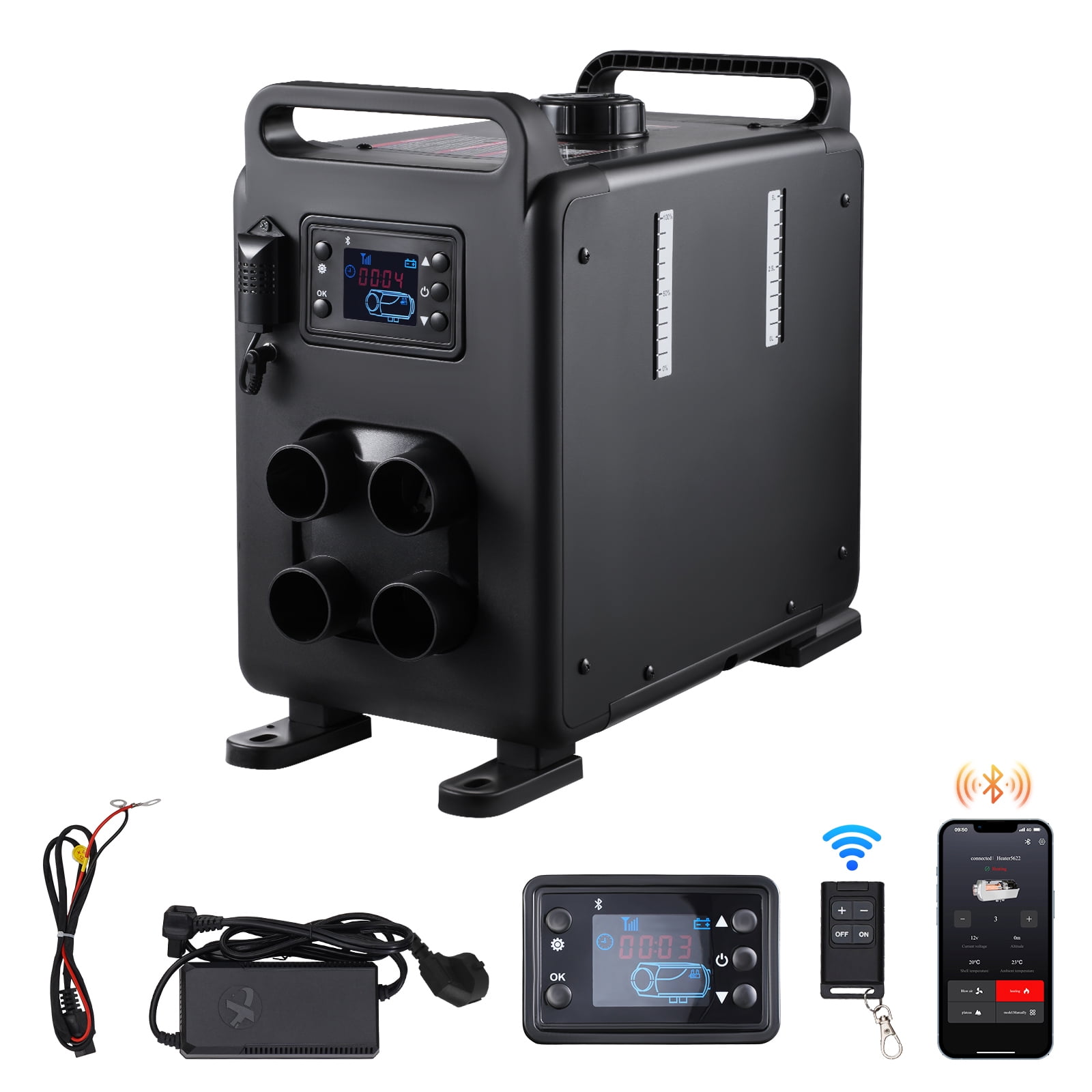 KFFKFF 8KW Diesel Furnace, Universal 12V/24V Diesel Heat System, Bluetooth App Management, Remote Access and Visual Display, CO Alert, Rapid Warming Vertical Mobile Diesel Furnace for Automobiles