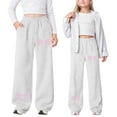 thumbnail image 2 of Girls Flare Leggings Kids Uniform Pants Elastic Waist Drawstring Cute Waisted Cargo Pants High Waisted Button Stretch Bootcut Fit Cargo Pants Skater Streetwear Tops White 12-13 Years, 2 of 8