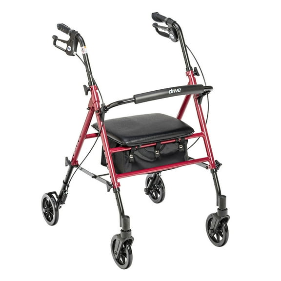 Drive Medical Adjustable Height Aluminum Frame Rollator w/ 6" Casters, Red