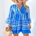 thumbnail image 2 of Femmes Été Floral Mini Robe Boho Flowy Robes Courtes Robe de Cocktail à Manches Longues, 2 of 7