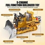 Remote Control Bulldozer Toy, 9-Channel RC Construction Vehicle with 2.4GHz Remote, Lights & Sound Effects, Realistic Engineering Truck Gift for Kids Ages 6+