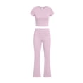 thumbnail image 7 of LEKWK Workout Sets for Women Short Sleeve Crewneck Crop Top and Low-Rise Flared Leggings Summer Fashion Yoga Athletic Gym Casual Lounge Outfits, 7 of 7
