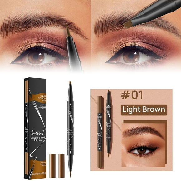 2 in 1 Microblading Eyebrow Pencil， New 3D with 4 Fork Tip & Precise Brush Microblading Eyebrow Pen for Natural Makeup All Day(Dark Brown 1pcs) ! 1ml