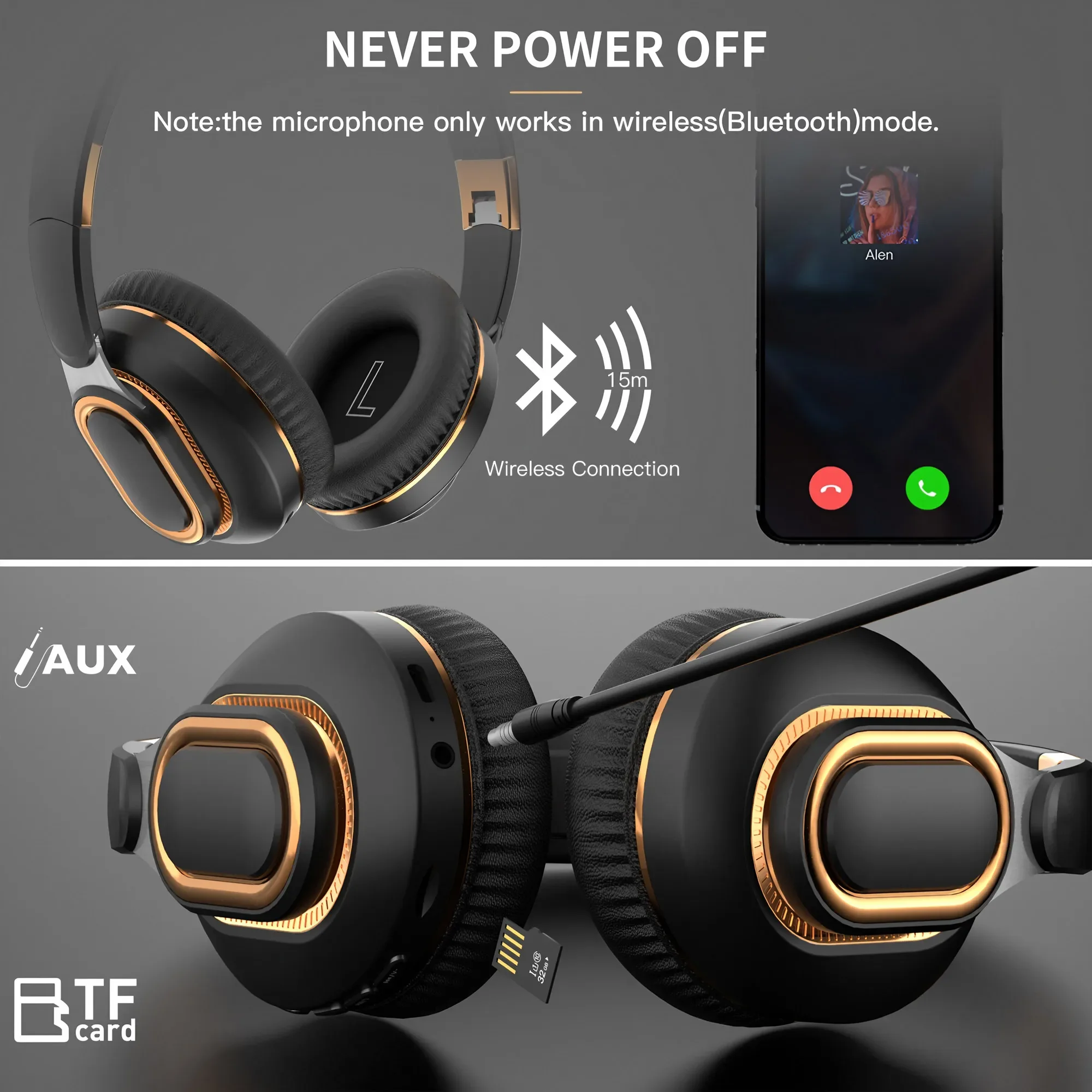 STONEGO Bluetooth Folding Headphones - Over-ear Wireless Headphones, HIFI Sound Effect, with Microphone - Great for PC Games, Music and Hands-free Calls - Comfortable and Adjustable Design