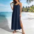 thumbnail image 2 of CHUMUD Robes d'Été pour Femmes à Bretelles Spaghetti Fente Latérale Maxi Robe de Plage Vacances Voyage Tenue Décontractée, 2 of 7