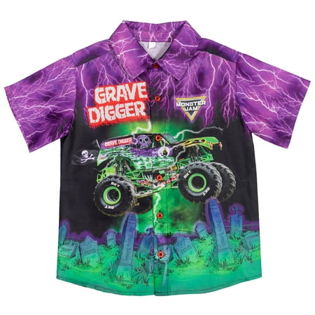 Monster Jam Grave Digger Little Boys Hawaiian Button Down Shirt Toddler to Big Kid