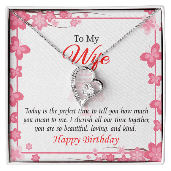 To My Wife Perfect Time Forever Birthday Message Necklace w Message Card