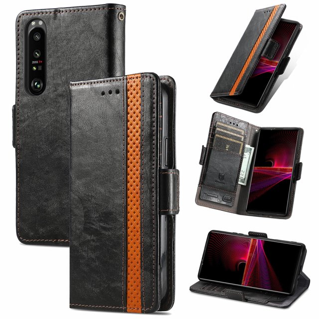 Case for Sony Xperia 1 III Cover Leather Wallet Folio Case Book Design Flip Magnetic Closure - Black