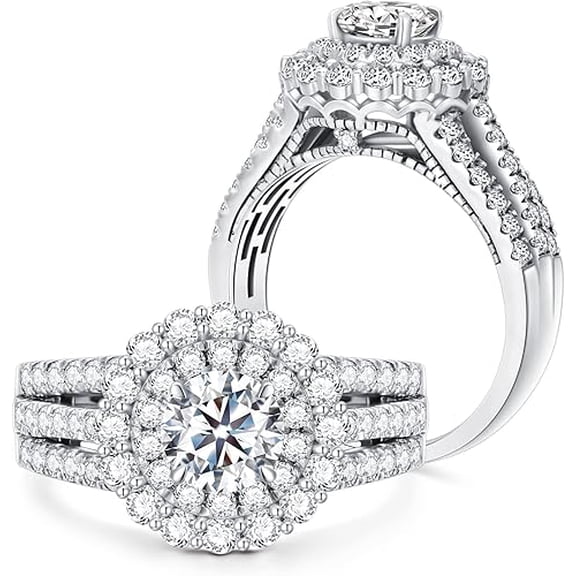 Dreamofdazzles Jewels 925 Sterling Silver 3.00 Ct Round Cut White Diamond Wedding Engagement Christmas Bridal Ring Set 14K White Gold Plated For Women's -6