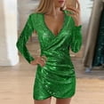 thumbnail image 2 of WTXUE Long Sleeve Dress, Long Self Cultivation Sleeve Women Dresses Ladies Sequins Party Slim Neck Elegant Women's Dress, Sequin Dress for Women, Green Dress, Green 2XL, 2 of 4