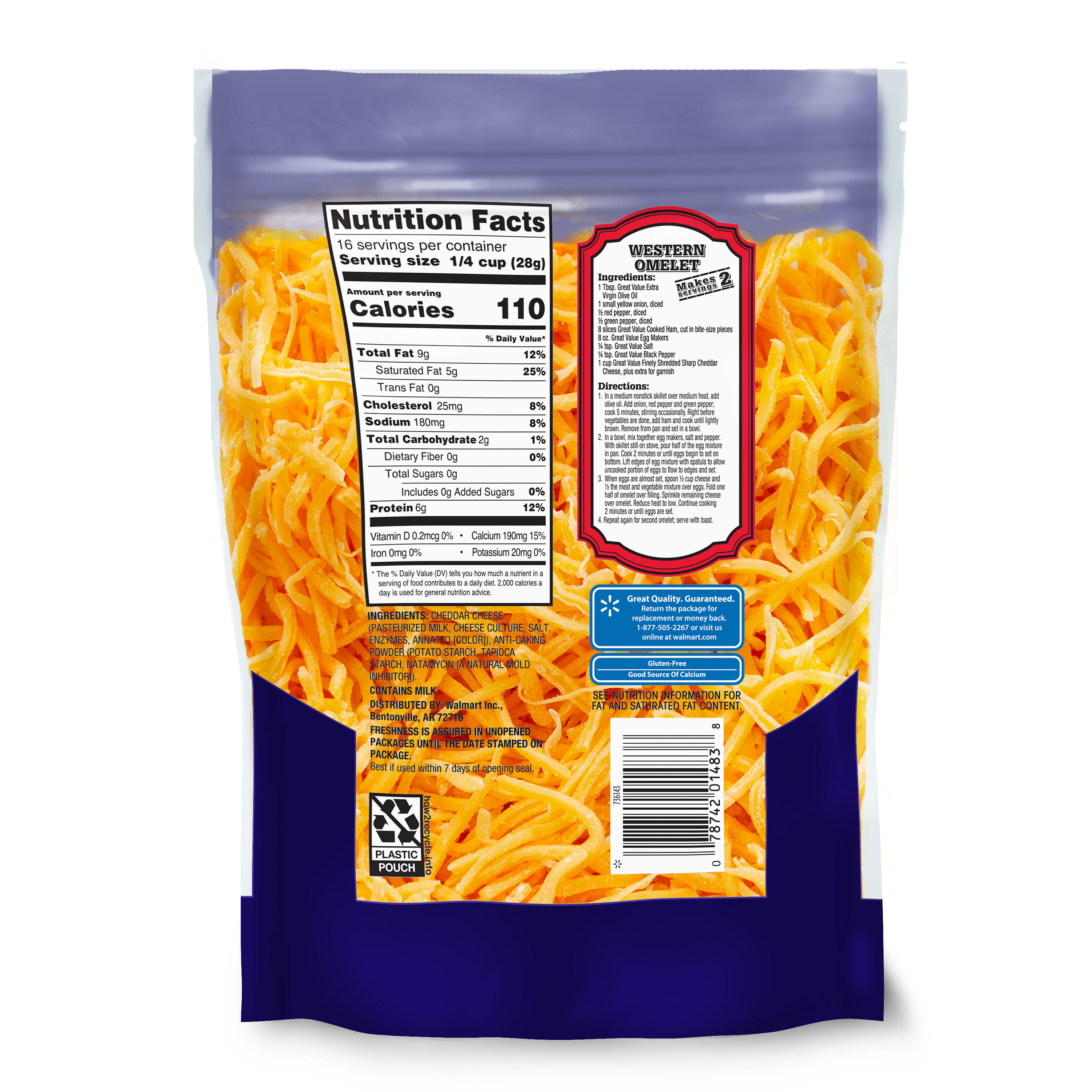 Great Value Finely Shredded Sharp Cheddar Cheese 16 Oz