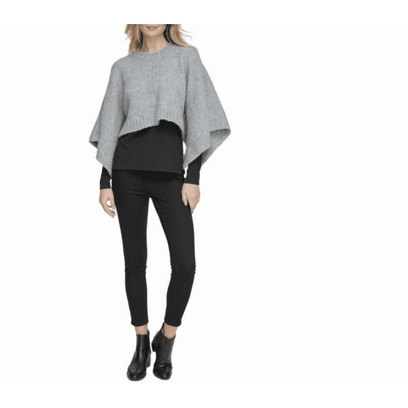 Calvin Klein Women's Knit Boucle Cropped Poncho Sweater - Heather Mid Gray