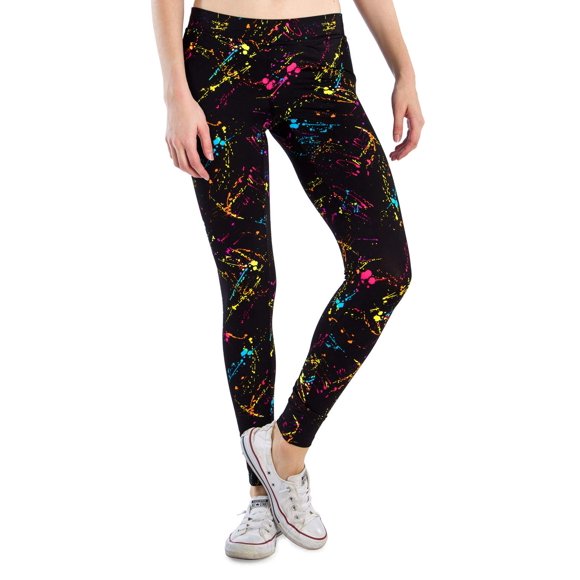 Tipsy Elves Black Neon Splatter Fitness Workout Leggings for Women Size Medium