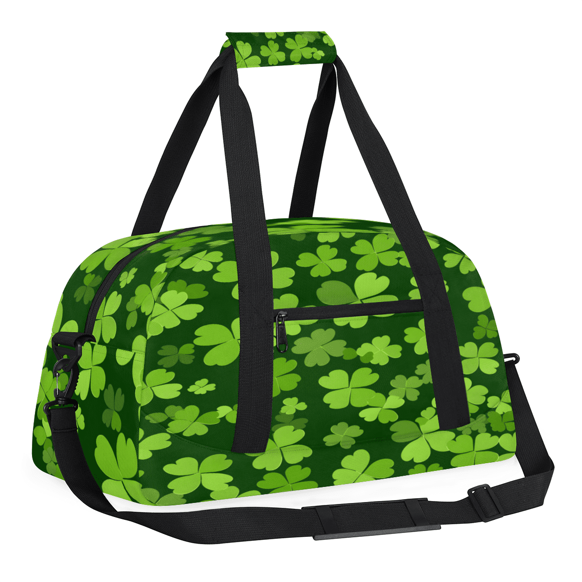 Herdesigns Green Clover Shamrock Sports Duffle Bag for Women & Men, St. Patrick's Day Gym Bag Dance Bag Overnight Bag Carry On Weekender Travel Bag
