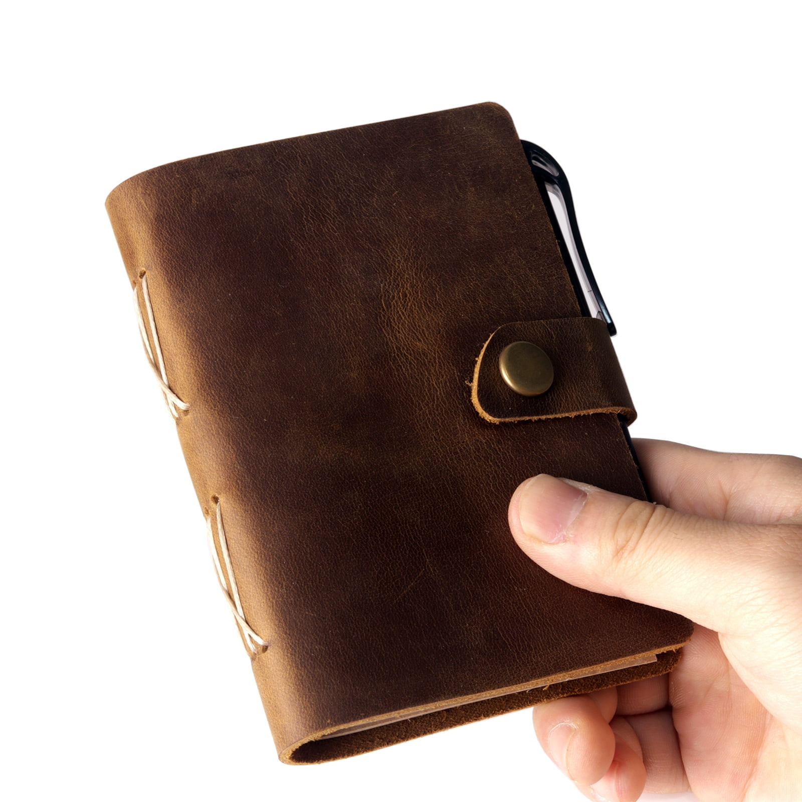Pocket Notebook with Pen,Genuine Leather Journal Mini Notebook Small Unlined Notepad for Women Men